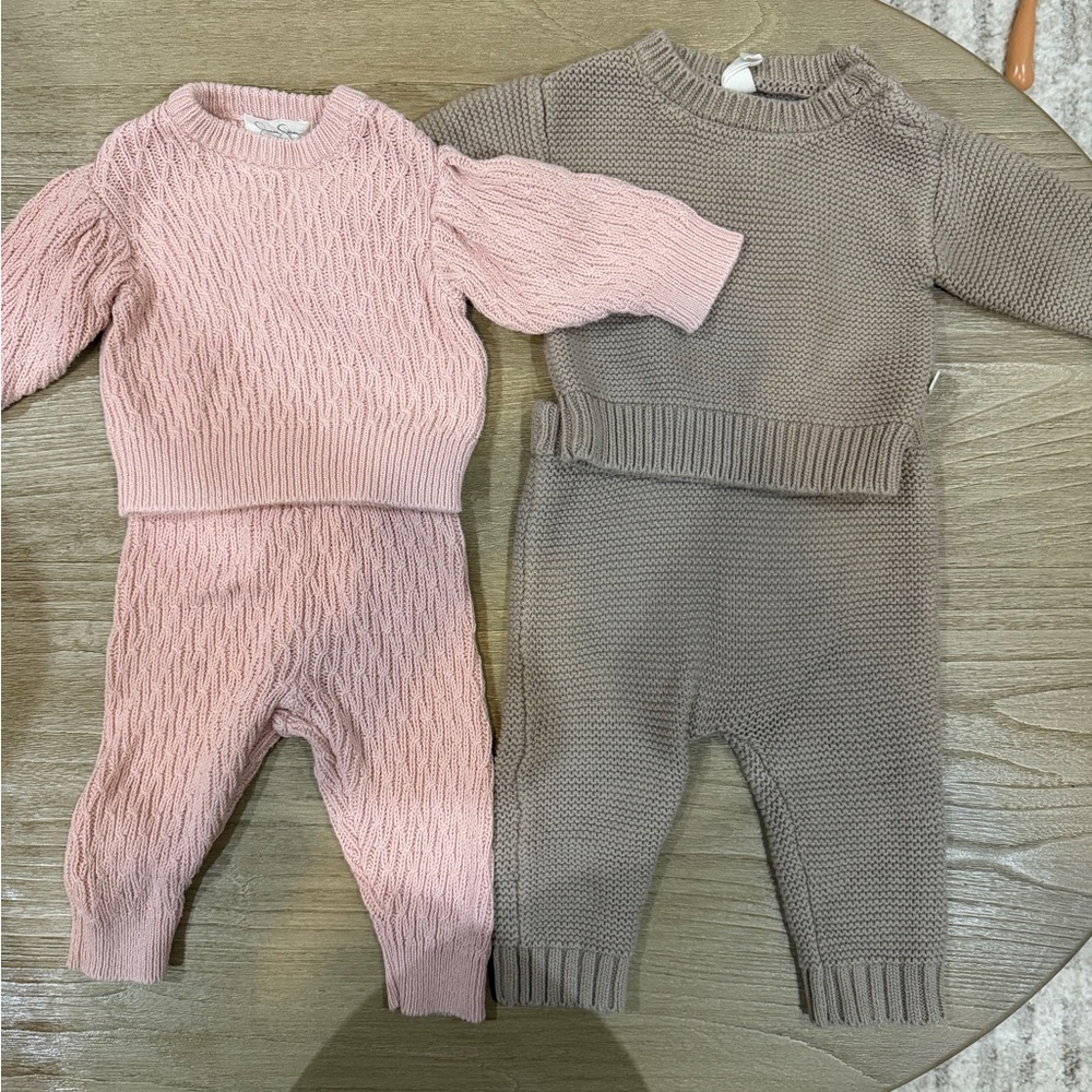 Pink and Brown Knit Baby Outfits